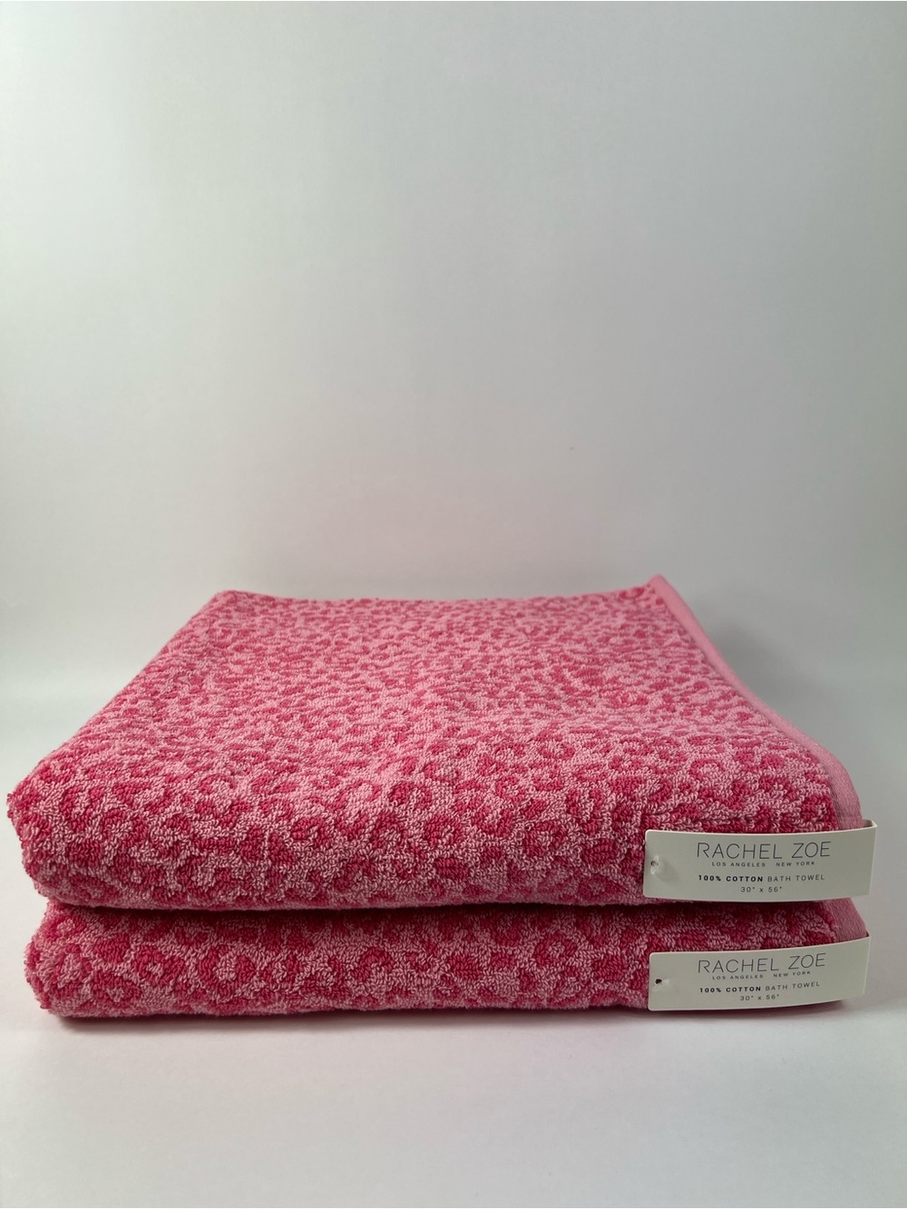 Rachel Zoe Bath Towel Set Pink Leopard Animal Print Soft 100% Cotton 2 Pc NEW